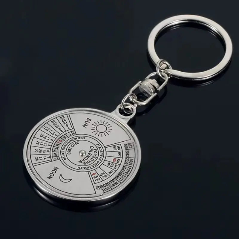 50 Years Perpetual Calendar Keychain Silver Alloy Keyring Key Decoration 8OU9 Car Keychain