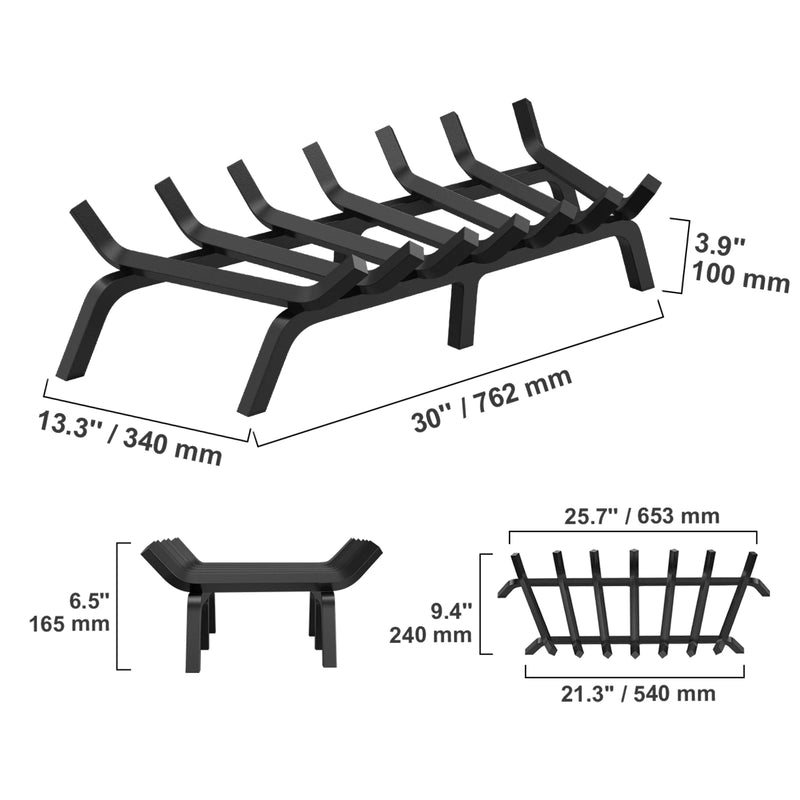SucceBuy Fireplace Log Grate Fireplace Grate with 6 Legs 3/4’’ Solid Powder-coated Steel Bars Log Firewood Burning Rack Holder
