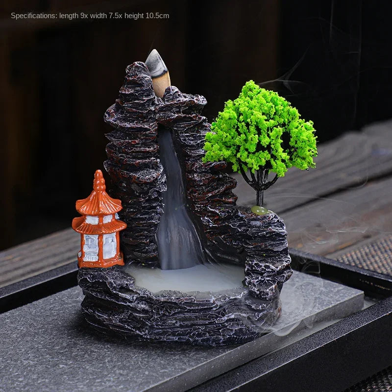 2024 Resin Reflux Incense Burner Tower Sandalwood Decoration Home Indoor Aromatherapy Mosquito Repellent Incense Burner Ornament