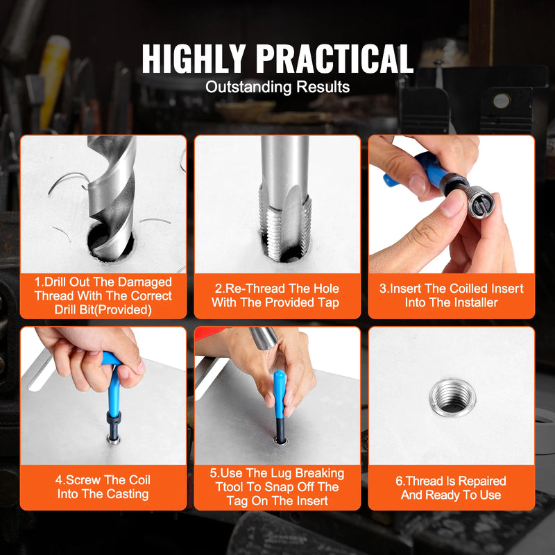 VEVOR Helicoil Thread Repair Kit SAE and Metric Rethreading Tool Kit HSS Drill Bits Thread Inserts Breakoff Installation Tools