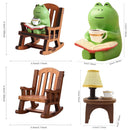 Handmade DIY Micro Rocking Chair Cute Mini Frog Resin Figurine Rocking Chair Design with Book Coffee Home Office Desktop Crafts