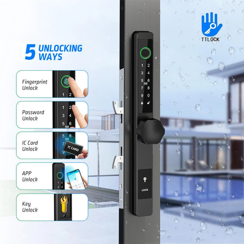 ZHDCOOKEY Electronic Door Lock APP Remote Unlock Waterproof Fingerprint IC Card Password Aluminum Alloy Sliding Door Smart Locks