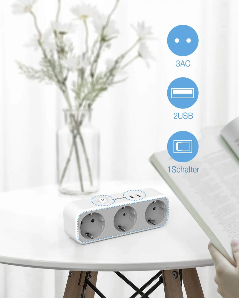 TESSAN Multi Outlets Power Strip with Outlet and USB Ports, EU KR Wall Socket Power Adapter with Overload Protection for Home