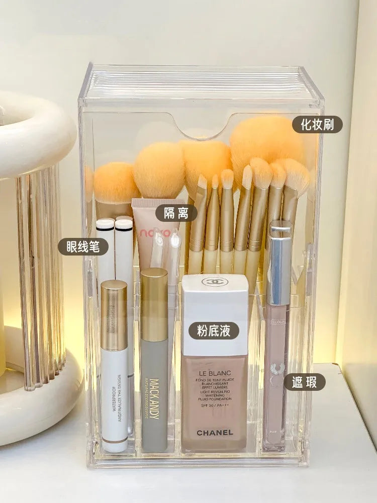 Large Capacity Makeup Brush Holder With Lid Acrylic Lipstick Holder Split Eyeshadow Eyebrow Brush Foundation Brush Storage Box