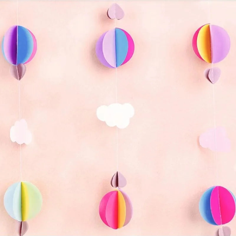 3D Clouds Love Hot Air Balloon Paper String Garland Banner Birthday Baby Shower Party Wall Background Hanging Wedding Decoration