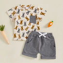 Toddler Boy Easter Outfit Bunny Print Short Sleeve T-shirt and Solid Shorts with Pockets 2 Piece Set for Baby Boys