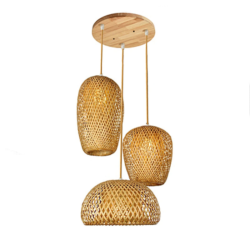 Chinese Hand Knitted Bamboo Pendant Lights Weaving Hanging Lamp Garden Restaurant Home Decor Lighting Fixtures