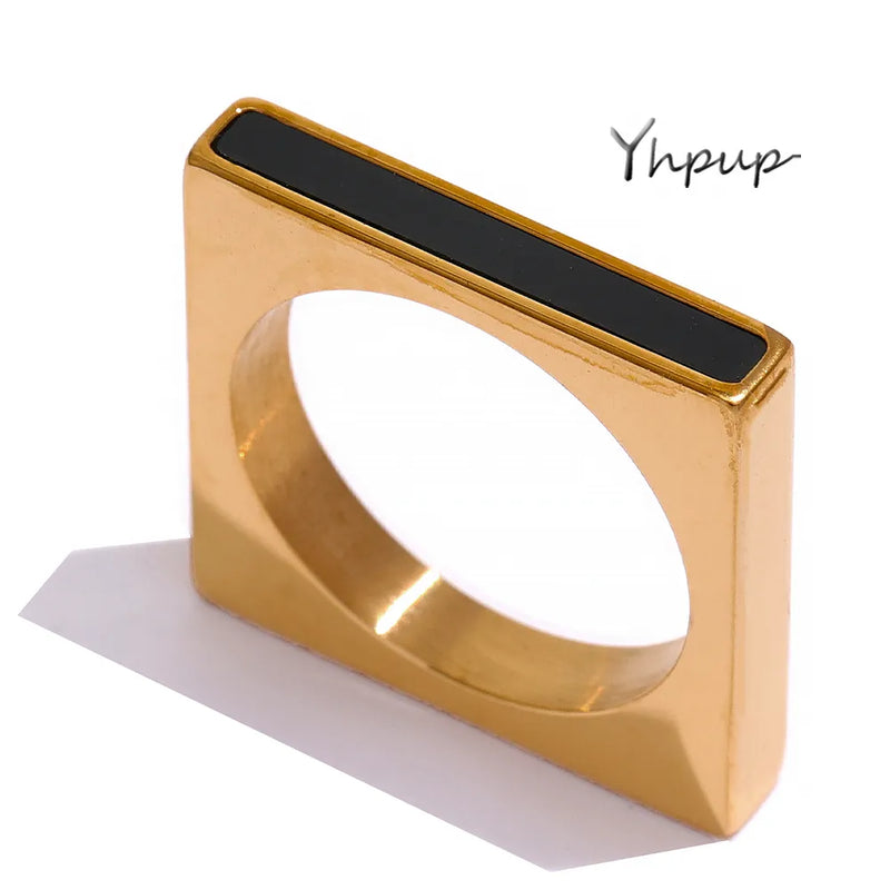 Yhpup Minimalist Geometric Square Stainless Steel Ring  Acrylic Fashion Simple Temperament Occident Ring for Women Jewelry