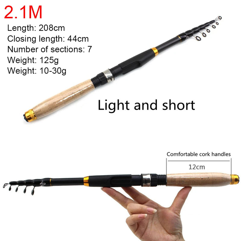 Telescopic Fishing Rod Carbon Fiber Fishing Pole Cork Handle Small Short Sea Pole for Seawater Freshwater Bass Trout Fishing