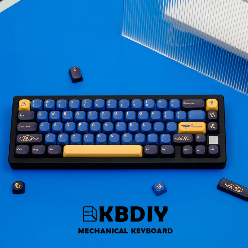 KBDiy GMK Keycaps PBT GMK Blue Samurai Keycap Custom Similar MOA KOA Profile for Gaming Mechanical Keyboard 130 Keys/Set for MX