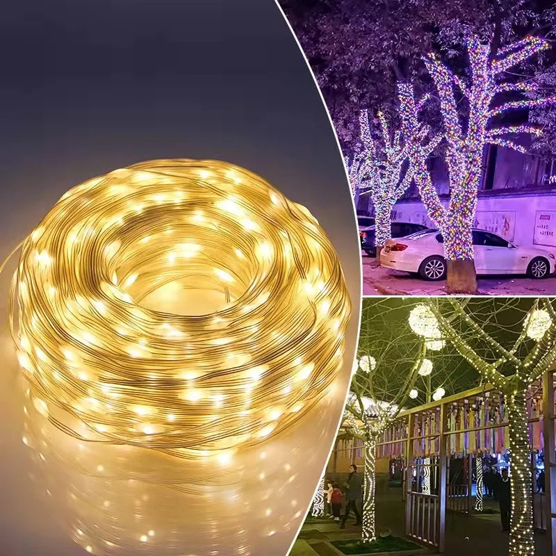 LED String Lights Fairy Leather Thread Lamp Outdoor Street Garland for Garden Tree Wedding Party Christmas Decoration 50/100M