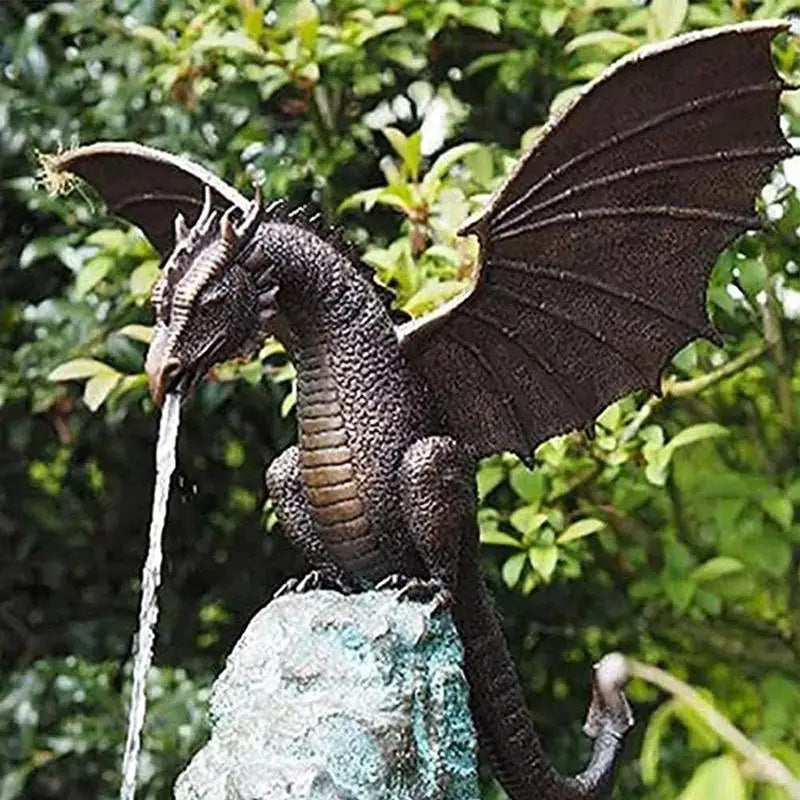 Garden Fountain Dragon Statue Water Spray Dragon Pattern Resin Waterscape Sculpture Cool Pond Spitter Landscape Decor Dragon