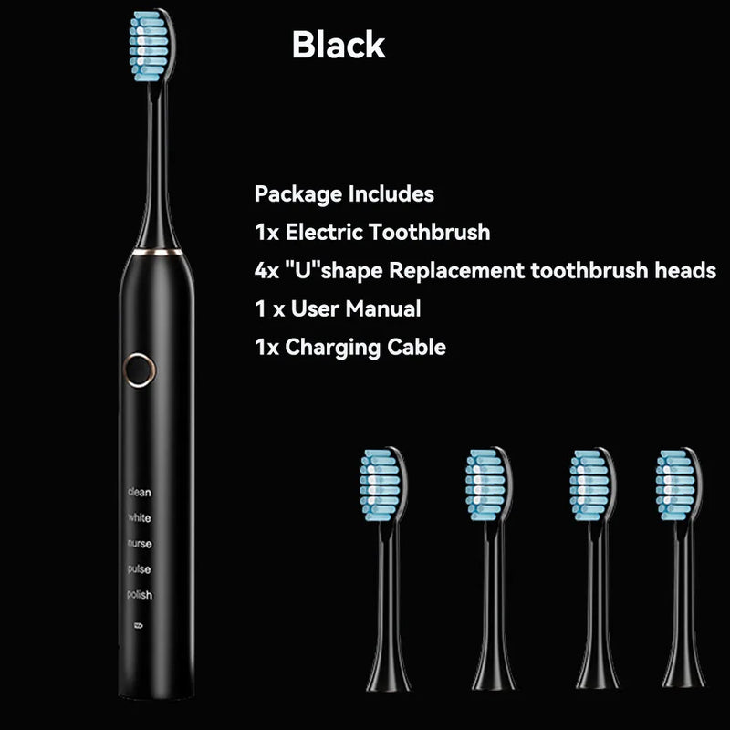 Sonic Electric Adult Toothbrush Rechargeable With 4 Replacement Brush Heads 5 Modes and 3 Intensity 2 Minute Intelligent Timer