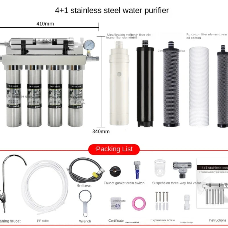 Stainless Steel Household Kitchen Direct Drinking Water Purifier Tap Water Faucet Filter Level 5 Ultrafiltration Water Filter