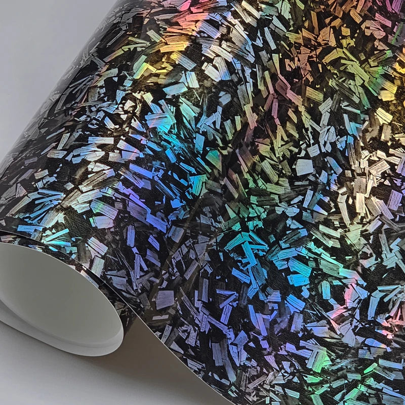 High quality PET Gloss Holographic Gold Silver Rainbow Forged Carbon Laser Vinyl Wrap Roll Adhesive Decal Car Wrapping Foil