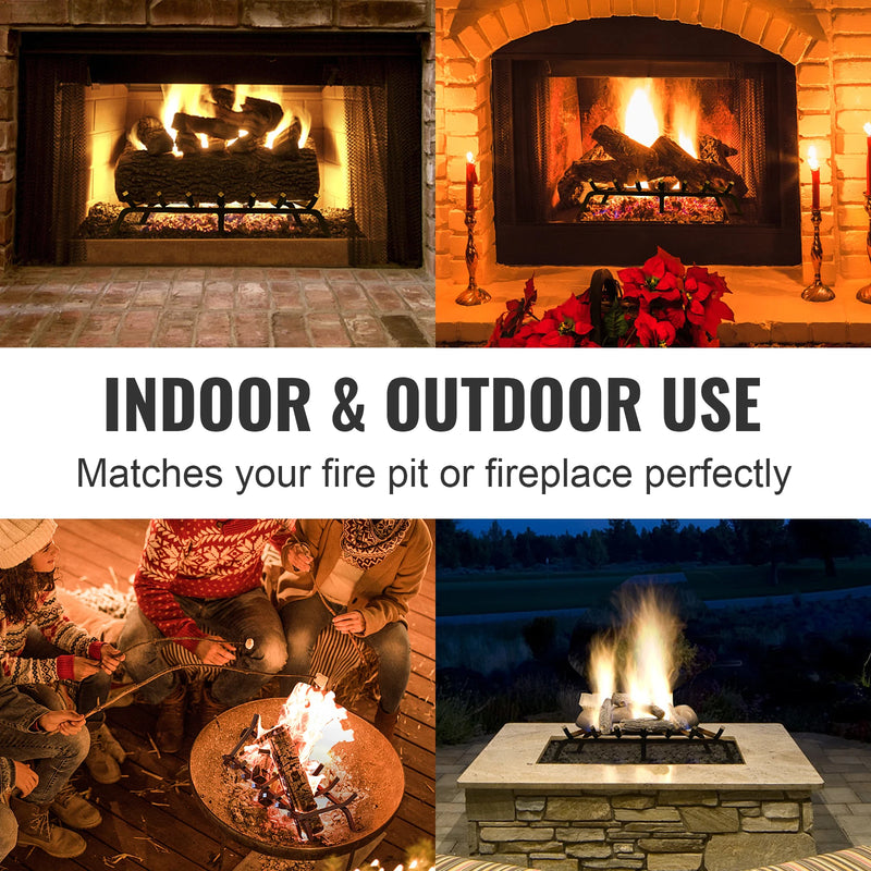 SucceBuy Fireplace Log Grate Fireplace Grate with 6 Legs 3/4’’ Solid Powder-coated Steel Bars Log Firewood Burning Rack Holder