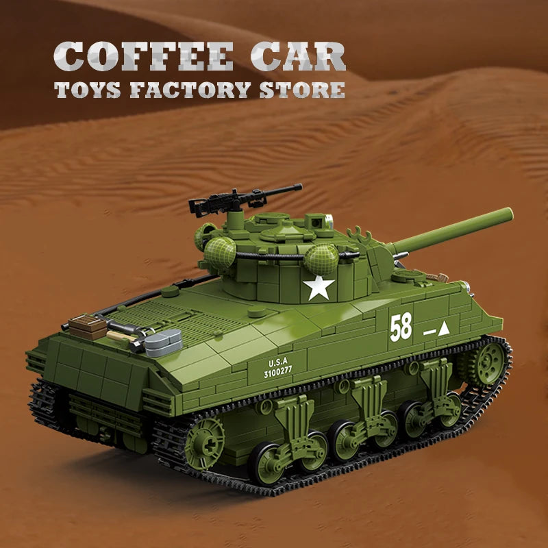 M4A3 Medium Tank Building Blocks T34/76 Armored Cars Bricks Model WW2 Classic Military Toys Adult Boys Kids Christmas Gifts DIY