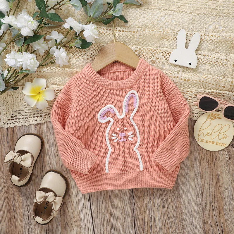Adorable Infant Easter Jumper with Cute Bunny Design Soft Long Sleeve Crew Neck Knit Pullover for Baby Boy or Girl
