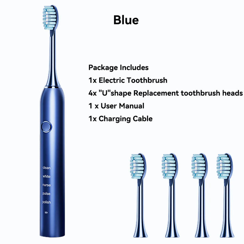 Sonic Electric Adult Toothbrush Rechargeable With 4 Replacement Brush Heads 5 Modes and 3 Intensity 2 Minute Intelligent Timer