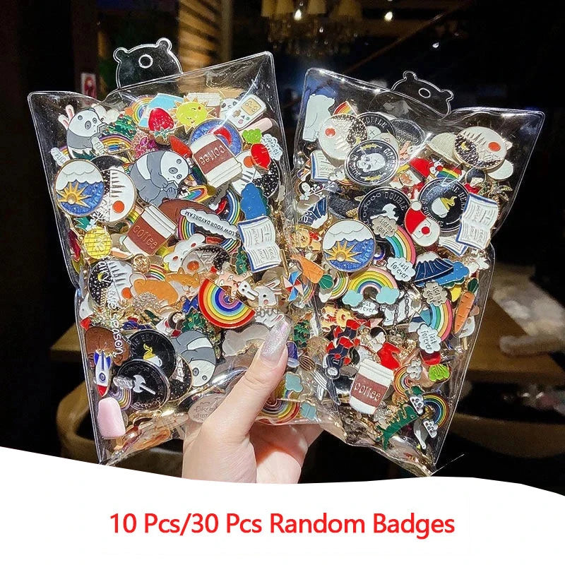 10Pcs/30Pcs Random Badges Personalized Cute INS Pins Badge Brooches Accessories Cartoon Clothes Bag Pin Metal Small Jewelry Gift