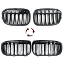Double Line Car Front Bumper Kidney Grilles Compatible with BMW X1 F48 F49 2016 2017 2018 2019 Racing Grille Glossy Black 1 Pair