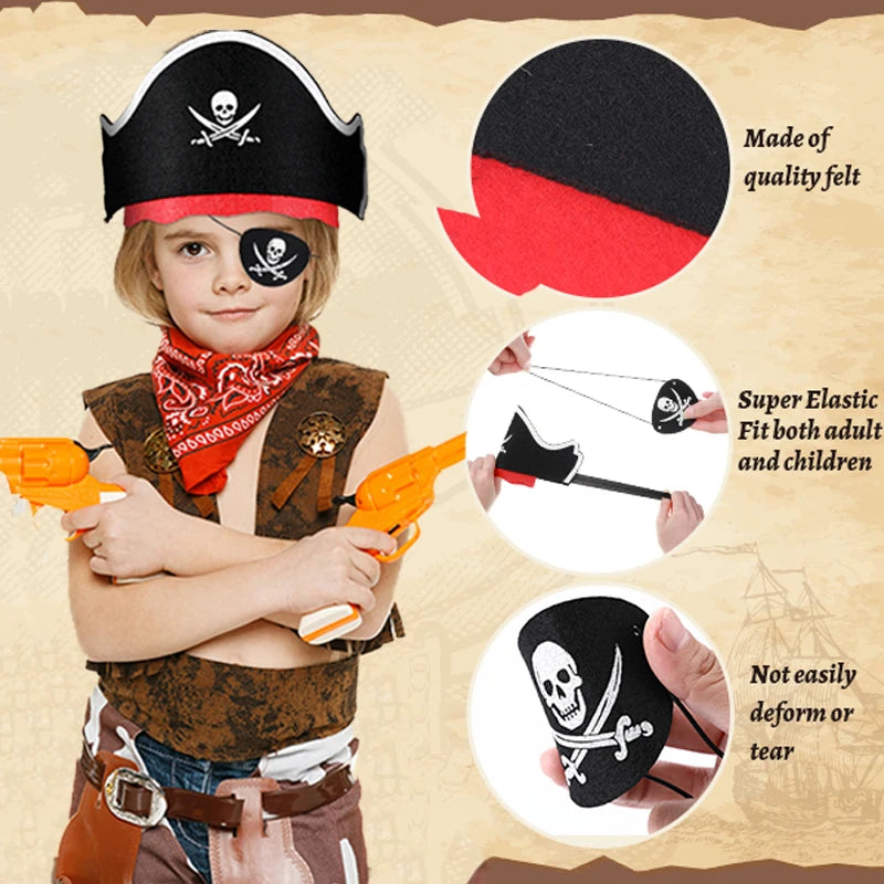 6-48Sets Pirate Party Supplies Halloween Pirate Costumes Child Birthday Party Favors Pirate Accessories Pirate Hat Sword