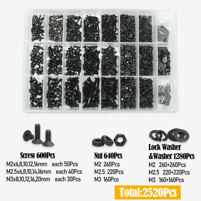 3045p Black Flat Head Socket Cap Screw Countersunk Bolts Nuts Washers Kit M2 M2.5 M3 M4 M5 M6 M8 10.9 Grade Alloy Steel DIN 7991