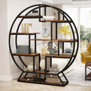Bookshelf, Round Bookshelves Etagere Bookcase, 63 Inch Industrial Wood Book Shelf with Staggered Shelves, Living Room