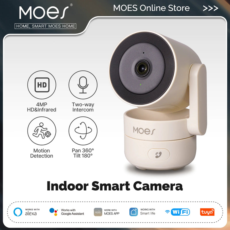 MOESTuya WiFi Indoor Pan/Tilt Smart Security Camera 4MP HD Infrared Night Vision Motion Sound Detection Monitor Panoramic Patrol