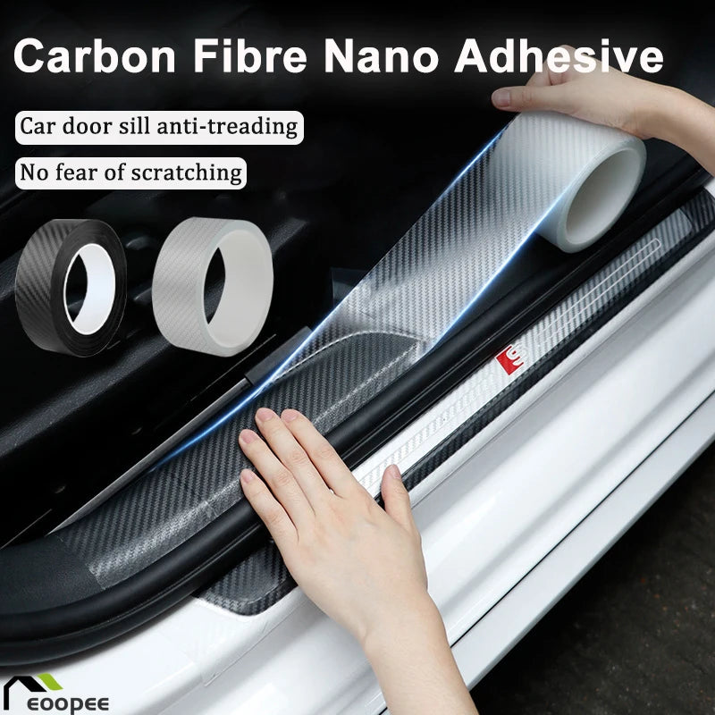 3D Nano Carbon Fiber Car Tape DIY Paste Protector Strip Auto Door Sill Side Mirror Anti Scratch Tape Waterproof Protection Film