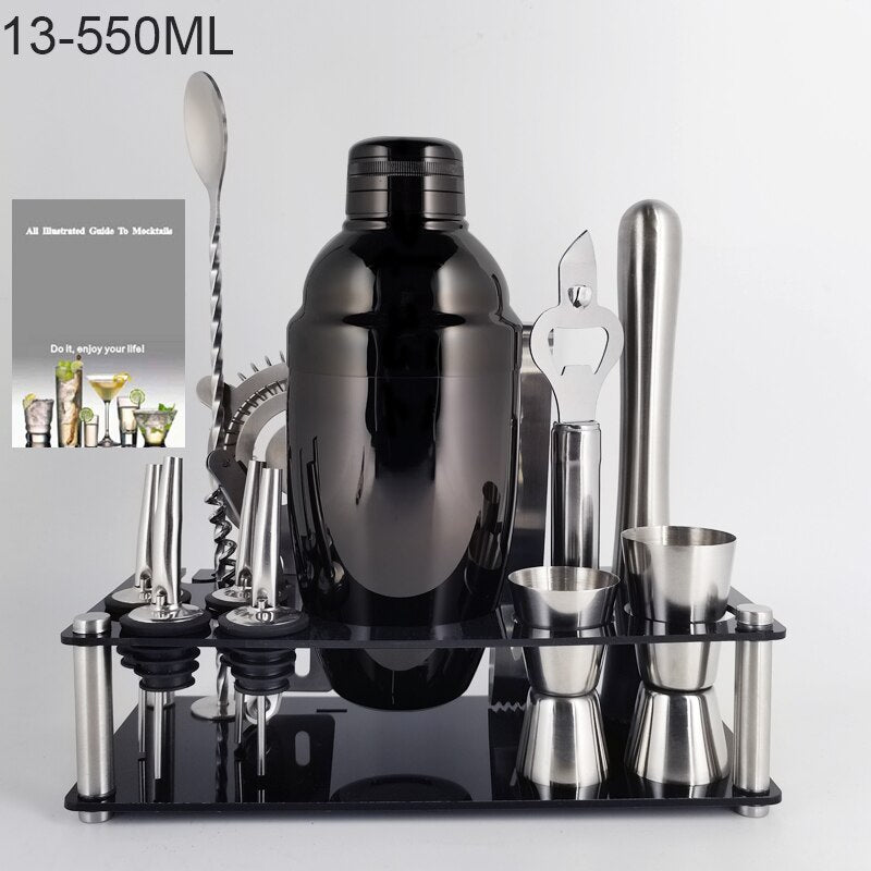 Boston Cocktail Shaker Mixer Kit Bar Bartender 750/600ml 550ML Stainless Steel Glass Shakers Spoon Pourer Straw Ice Tong Tools