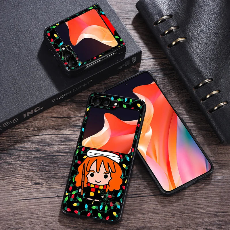 Phone Case For Samsung Z Flip 6 5 4 3 Galaxy ZFlip6 5G Flip5 Flip4 Christmas Potters Harries Black Hard Camera Protective Cove