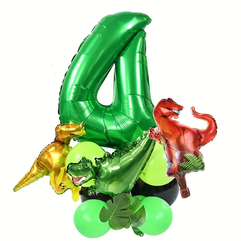 19PCS/PACK 32 inch Green Digital Dinosaur Aluminum Film Balloon Set Forest Theme Party Decoration Balloon