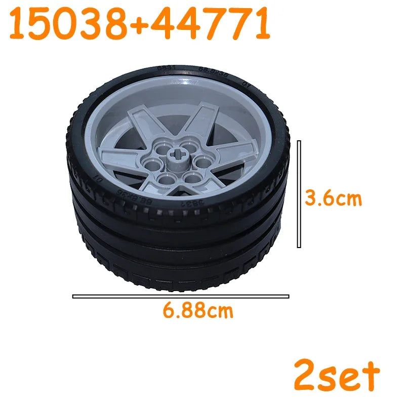 MOC Technical Tire Wheel Cross Hole Set Motorcycle Tyre & Rim Car Truck Wheels Hub Bricks Construction Building Blocks