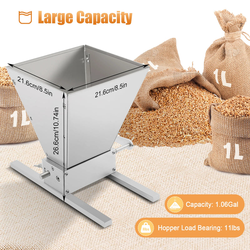 4L/1.06gal Grain Grinder Manual Crank Adjustable Granularity Stainless Steel For Milling Barley, Wheat, And Other Grains