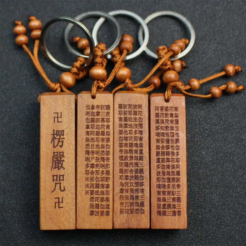 Yanting wood keychain Chinese anicent words round square charms trinket charm pendant car keychains Christmas gifts for men 022