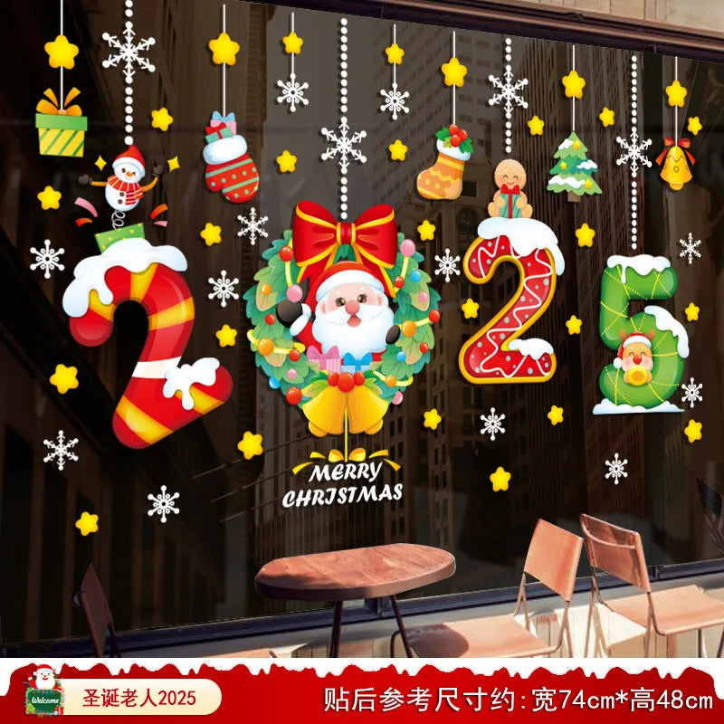 2025 New year Merry Christmas wall Window Stickers Elk Santa Claus Window Clings Decal Christmas Decoration For Home Navidad