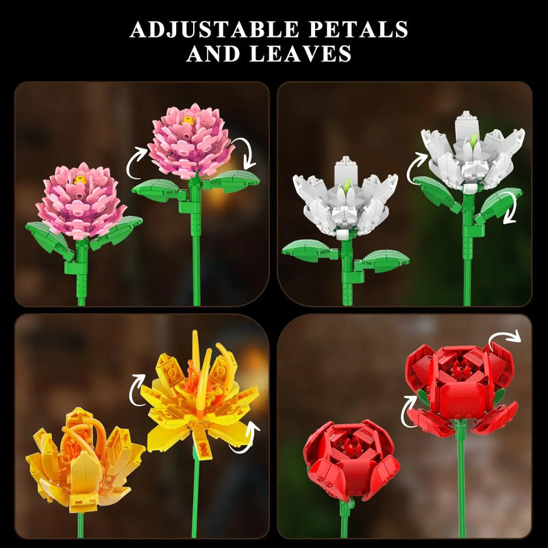 Flower Bouquet Building Set-Botanical Toy Rose Sunflower Home Plant Decor 18 Flowers Models Birthday Gift for Adult Women Kids8+