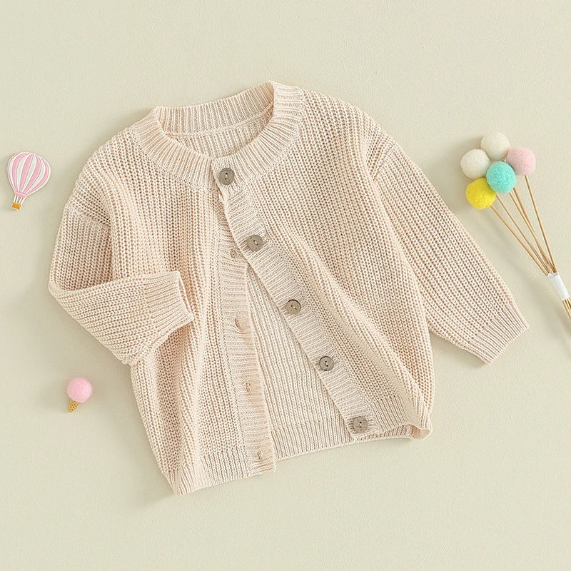0-18 Months Baby Girls Knit Cardigan Cute Long Sleeve Round Neck Solid Color Button Down Sweater Fall Winter Tops