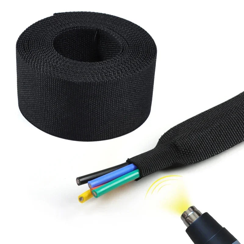 Heat Shrink Braided Cable Sleeve ID 6~100mm Insulation Flam Retardant Wire Wrap Sheath Protection PET Auto Line Organizer