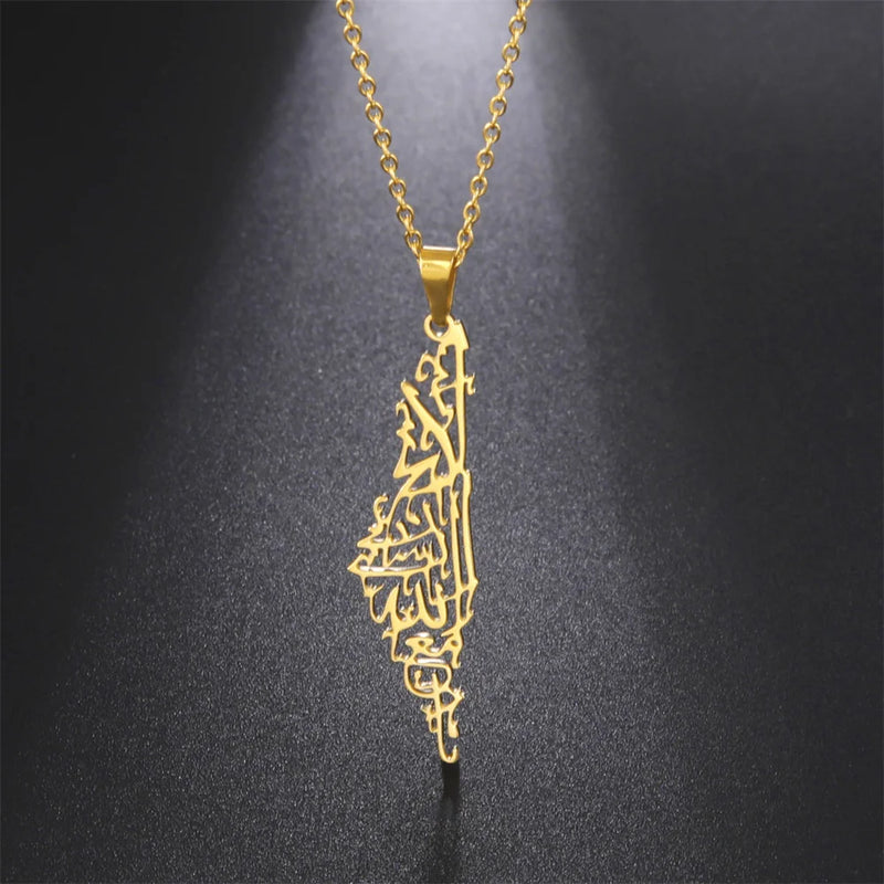 My Shape Palestine Map Pendant Necklaces for Women Men Stainless Steel Hollow Map Necklace Choker Chain Male Jewelry Wholesale
