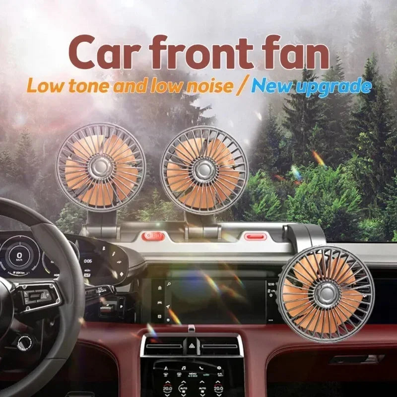 Car Fan 360° Adjustable 3 Head Air Fan Automotive Electric Fan Multi-function USB/12V/24V Fan 2 Speeds Car Silent Fan for Home