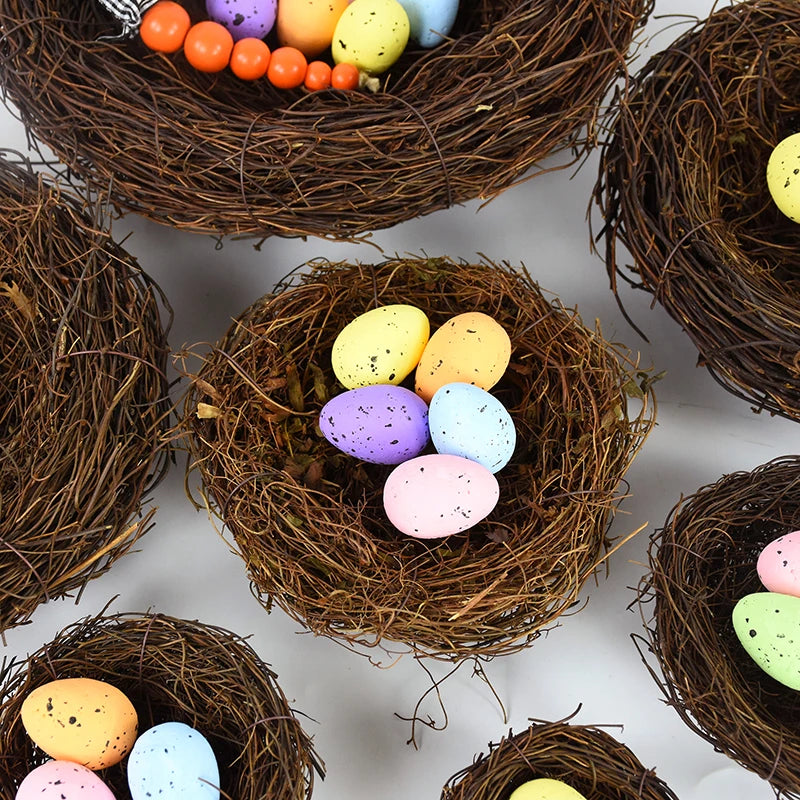 Artificial Rattan Round Nest Cages Easter Eggs Storage Simulated Bird's Nest Easter Party Tree Decoration DIY Craft Bird House