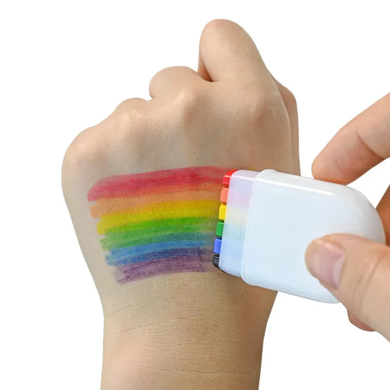 1Pc Rainbow 6 Color Face Body Paint Stick Painting Paste Long Lasting Skin-friendly Washable Body Tattoo Colored Oil Pigment Pen