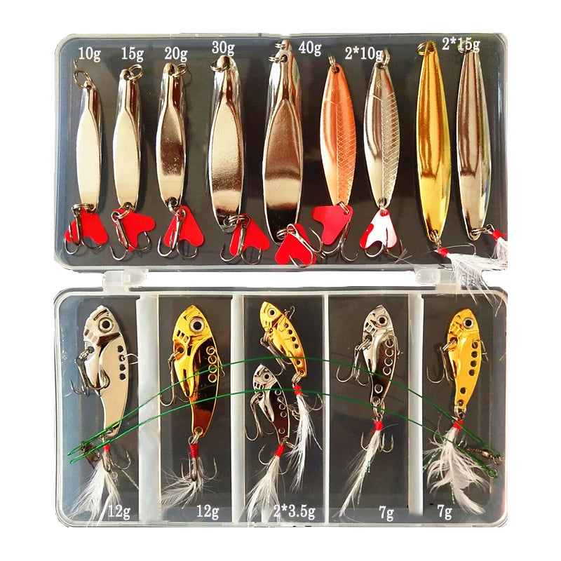 Hot Brilliant Metal Jig Spoon Fishing Lure Set 10/20/25/35pcs Wobblers Kit Pike Spoon Bait Fishing Tackle Pesca Isca Artificial