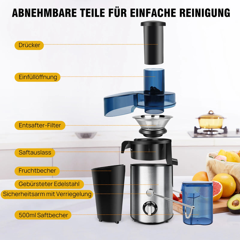 BRIEFNES 1000W Juicer, Centrifugal Juicer Machines Whole Fruit and Vegetable, 65mm Wide Mouth Juicer Extractor with 2 Speed