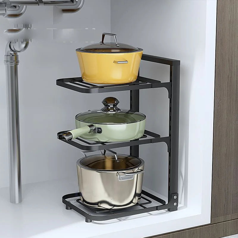 Adjustable Pot Rack Organizer Cabinet Storage Kitchen Organizer Pot Lid Rack Cookware Holders Home Storage Kitchen Accessories