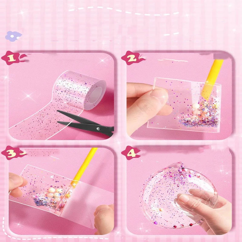 PET Nano Glue DIY Blow Bubble Nano Tape Nano Glue Double Sided Tape Nano Tape Sticky Ball Tape DIY Crafts Tape Toys Kids