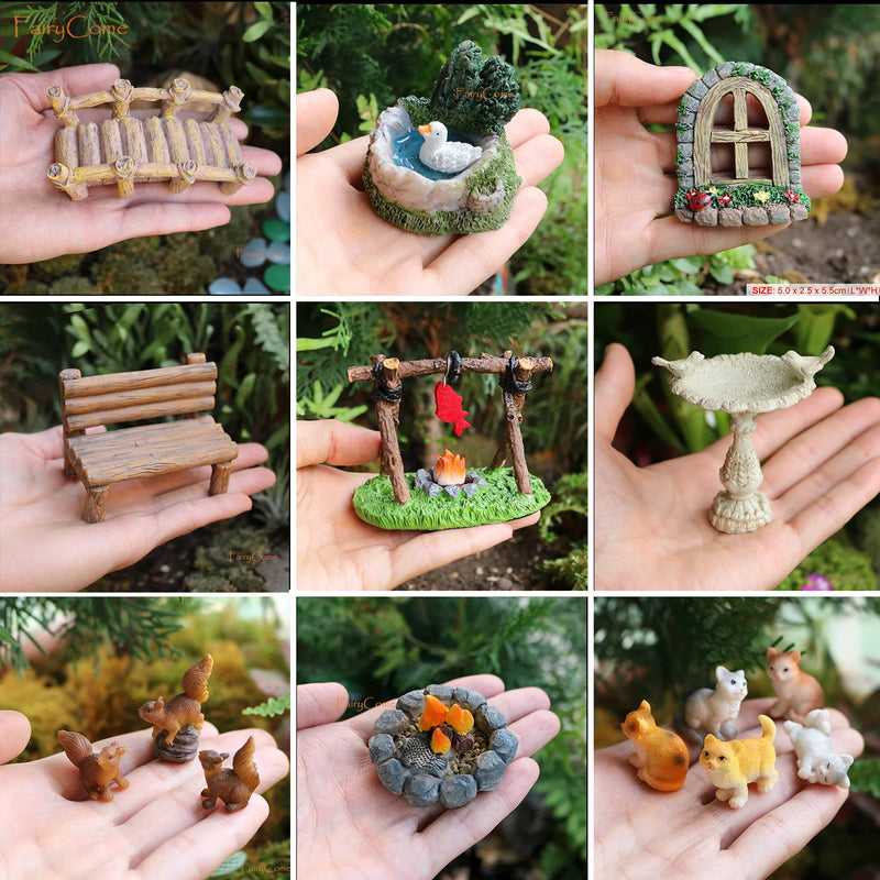 Fairy Garden Miniature Animals Items Forest Farm Garden Resin Figurines Rabbit Chicken Hutch Mini Garden Decoration Accessories