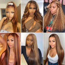 Highlight Ombre Lace Front Wig Human Hair 13x4 Straight 4/27 Honey Blonde HD Lace Front Wig Human Hair Pre Plucked 180% Density